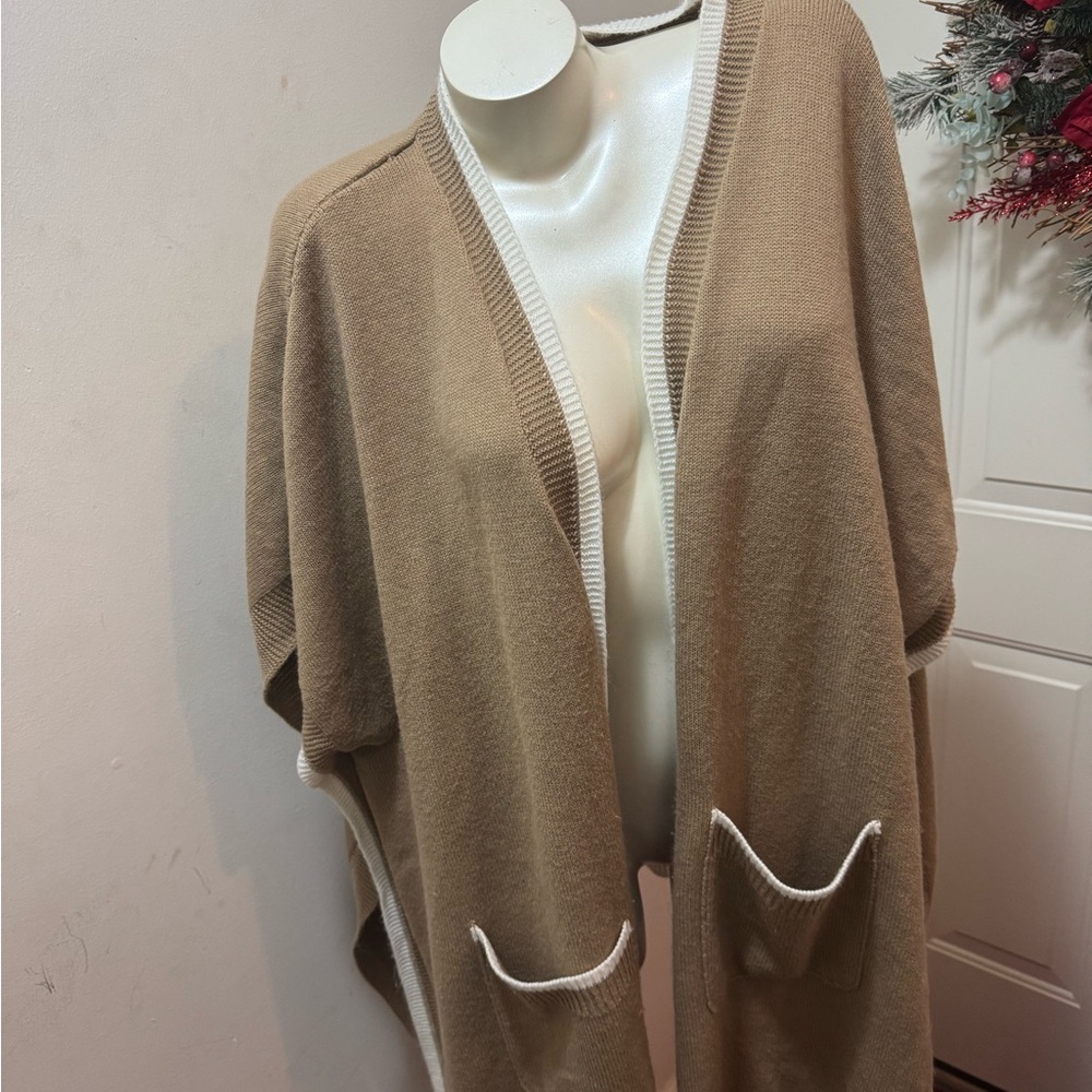 Tan Open-Front Cardigan with Pockets